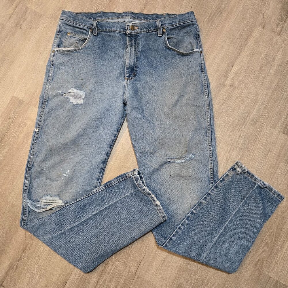 Wrangler George Strait Vintage Cowboy Cut Distressed Jeans Mens 38x36 Destroyed
